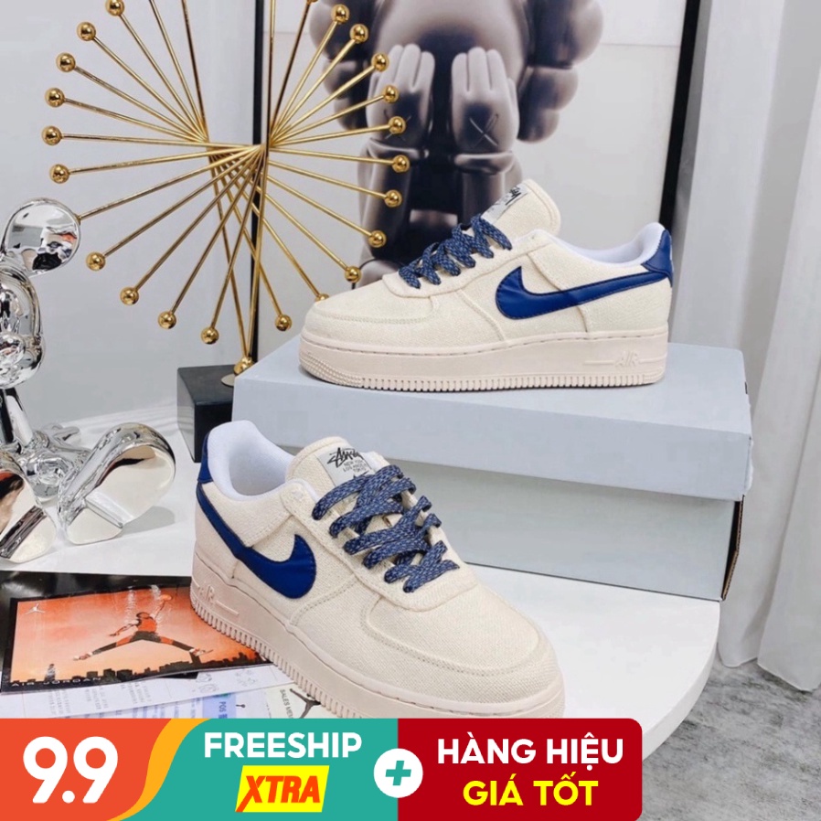 Giày Thể Thao Nam Nữ Force Canva Navy Vệt Xanh Navy Hàng Cao Cấp