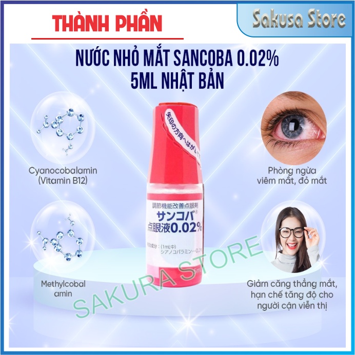Nhỏ mắt cận thị Sancoba 5ml nước nhỏ mắt hỗ trợ tăng cường thị lực Nhật Bản phòng ngừa cận thị giảm mỏi mắt