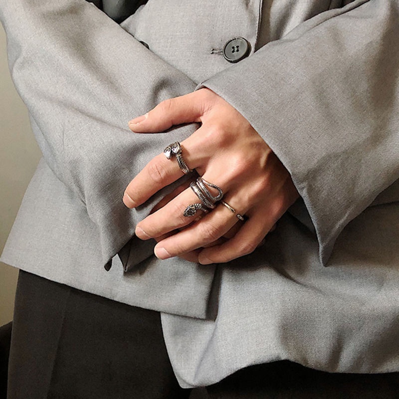 Nhẫn Thép Titan Hình Rắn Phong Cách hip hop Cổ Điển Cá Tính Thời Trang Cho Nam