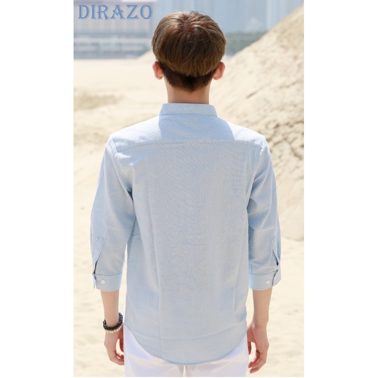 Sơ mi nam CỔ TRỤ TAY LỠ Xu hướng HÀN QUỐC 2  màu (XANH BIỂN+ DA KEM)_ DIRAZO