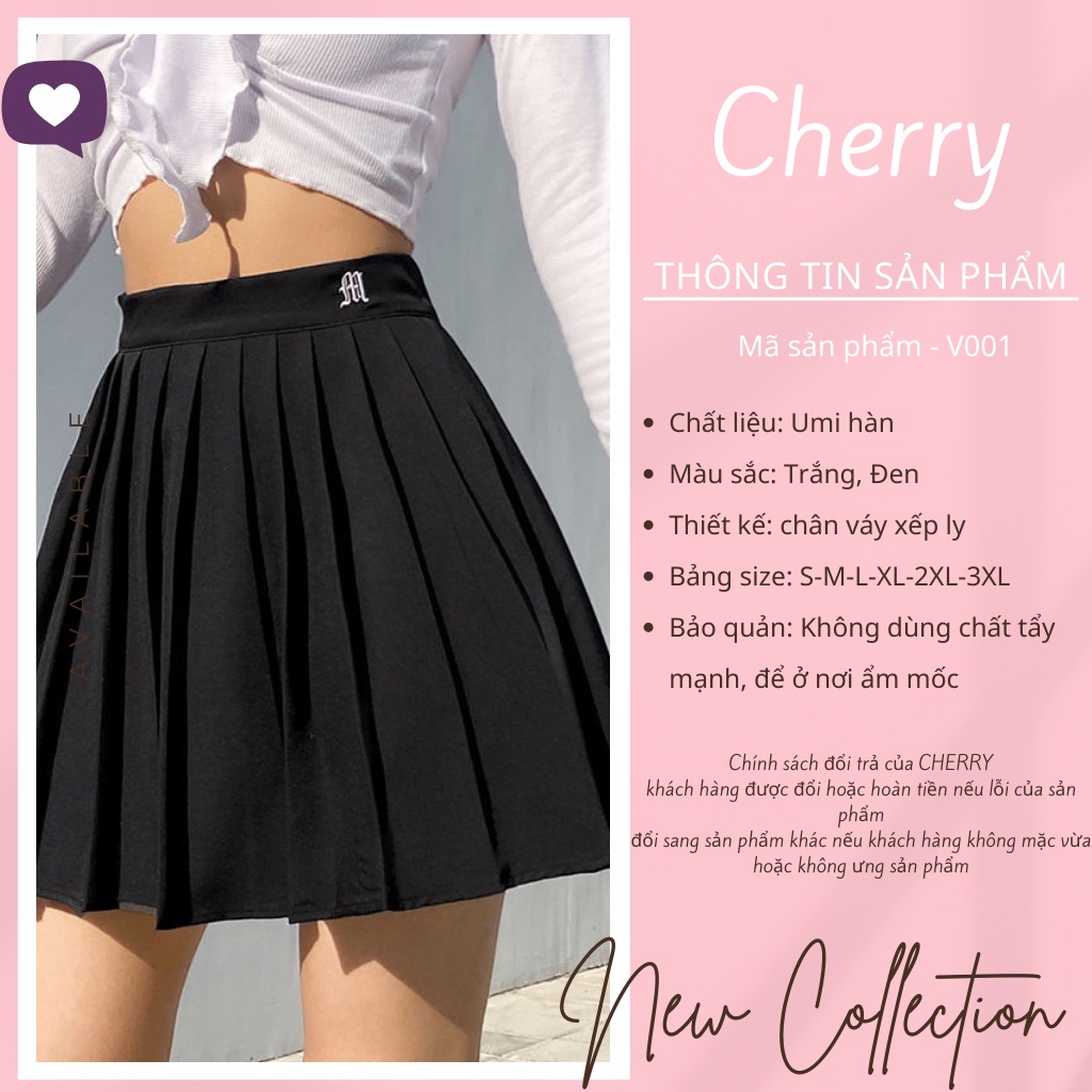 Chân váy ngắn xếp ly hai lớp phong cách CHERRY chân váy tennis xòe kiểu xếp li âu mỹ V048