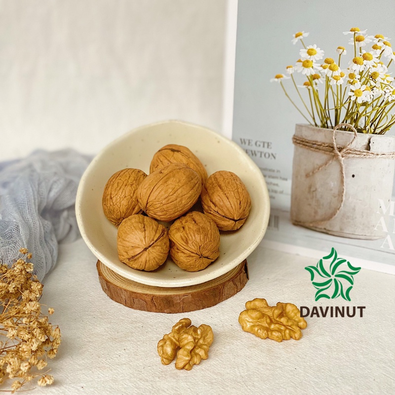 Quả óc chó Mỹ nguyên vỏ Davinut túi 500g, nhân óc chó vàng sống chưa tách vỏ hạt tốt cho bà bầu