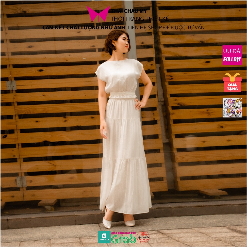 Chân váy dài màu trắng form rộng, chân váy maxi dáng suông thời trang công sở Thái Châu Mỹ