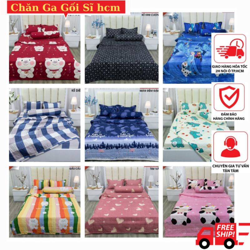 Ga gối kí túc xá, ga giường bệnh viện kích thước 1M/1M2x2M, Ga chun kiểu mới Hàn Quốc, Mẫu Cá Heo Voi Xanh Trắng