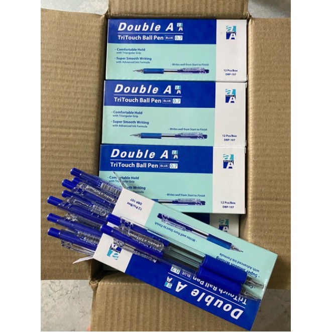 Hộp 12 cây bút bi Double A Tritouch - Thái Lan 0,7mm - Màu xanh