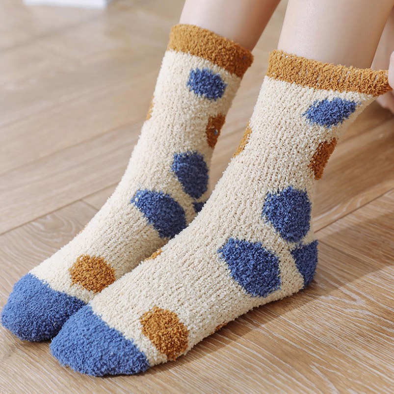TLB07 Tất vớ nữ len bông lông cừu lông xù chất dày ấm xanh dương nâu