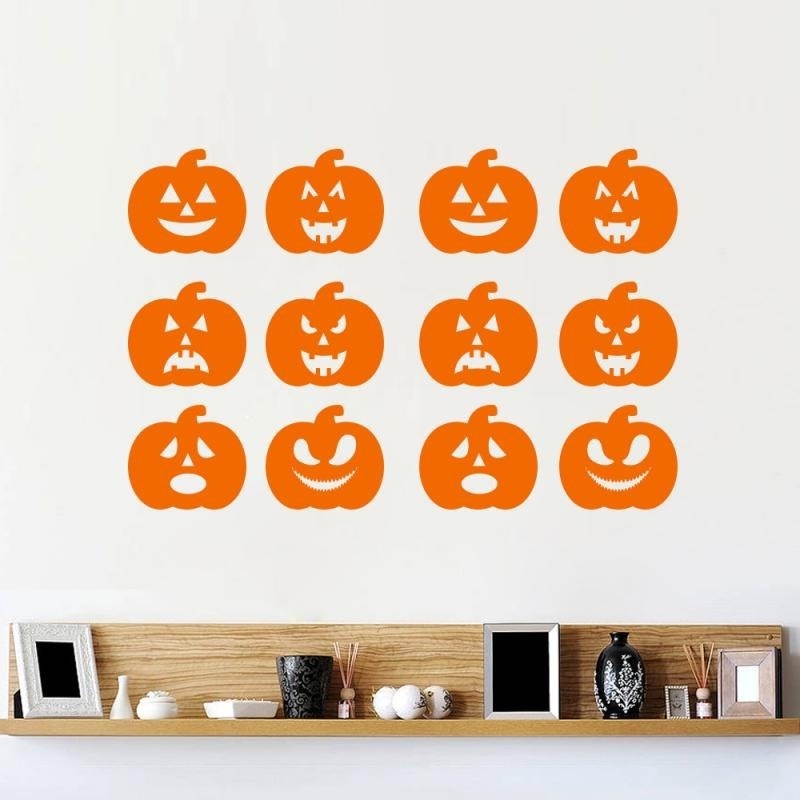 (Meteorite) Đề Can Dán Tường / Cửa Sổ Tự Dính Hình Đầu Bí Ngô / Đầu Ma Quỷ Kinh Dị Trang Trí Halloween
