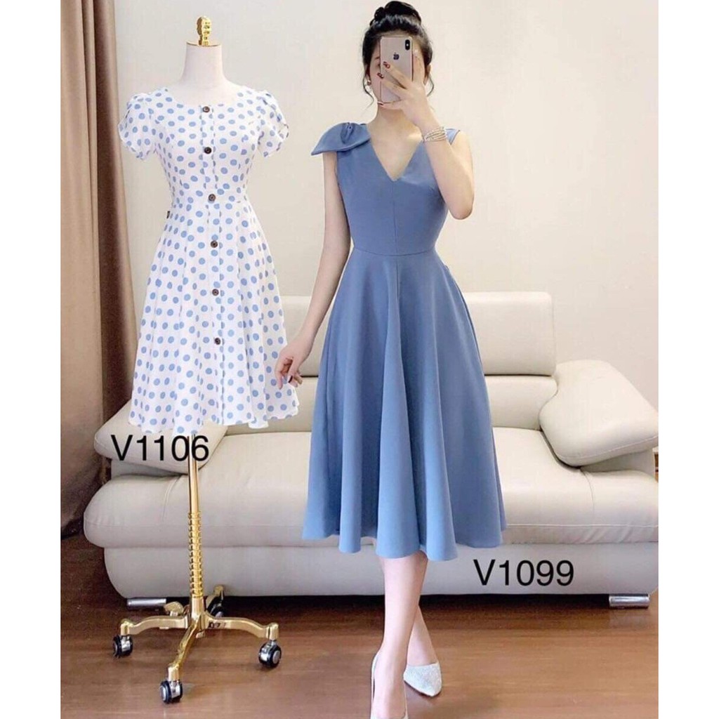 VÁY XÒE KẾT NƠ VAI SANG TRỌNG VÀ THANH LỊCH THỜI TRANG THIẾT KẾ VESTA NV70