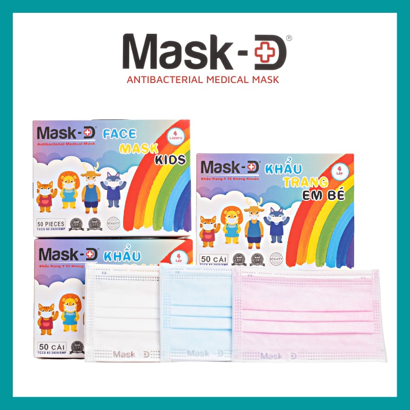 Khẩu trang Trẻ Em MASK-D kháng khuẩn - Khẩu Trang Y Tế 4 Lớp Giấy Kháng Khuẩn Trẻ Em cao cấp