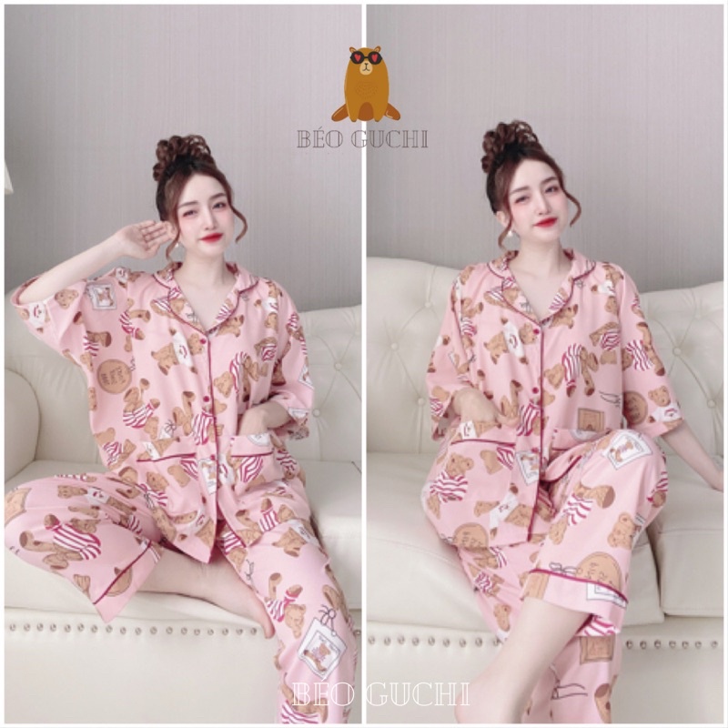 Dài cánh dơi 40-110kg K2CD Béo Guchi Pijama Bigsize Lụa cao cấp - Đồ bộ nữ đồ ngủ mặc nhà