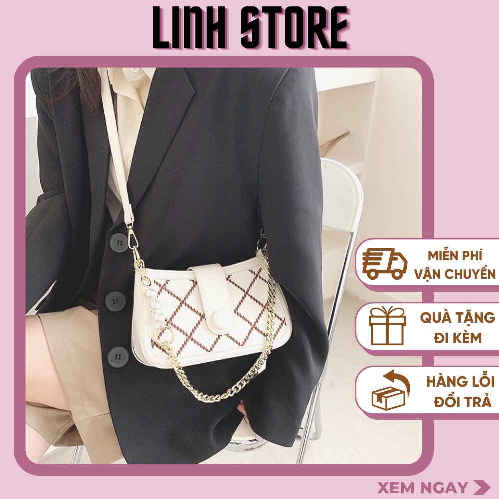 Túi Xách Đeo Chéo Nữ Linh Store Túi Đeo Vai 2 Dây Da Họa Tiết Thêu Trần Trám Siêu Đẹp