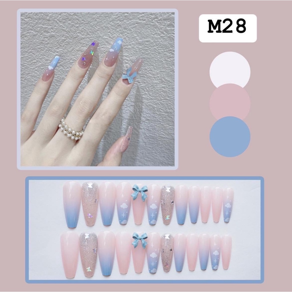 [MÃ M MÓNG ĐÁ MẪU HÈ 2023 ] móng tay giả đính đá bộ 24 móng kèm keo