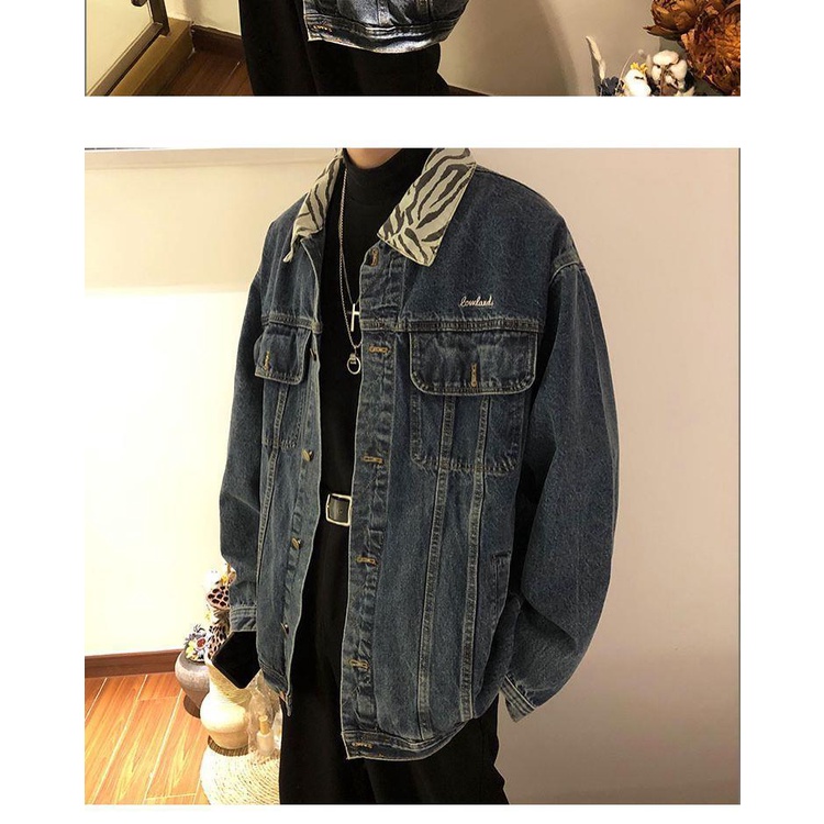 [F &amp; X &amp; X] Áo Khoác Denim Dáng Rộng Thêu Họa Tiết Ngựa Vằn Phong Cách Đường Phố Xuân Thu Dành Cho Nam