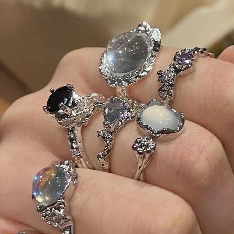 Nhẫn MặT Opal ĐíNh Kim Cương Giả ThờI Trang Cho Nữ