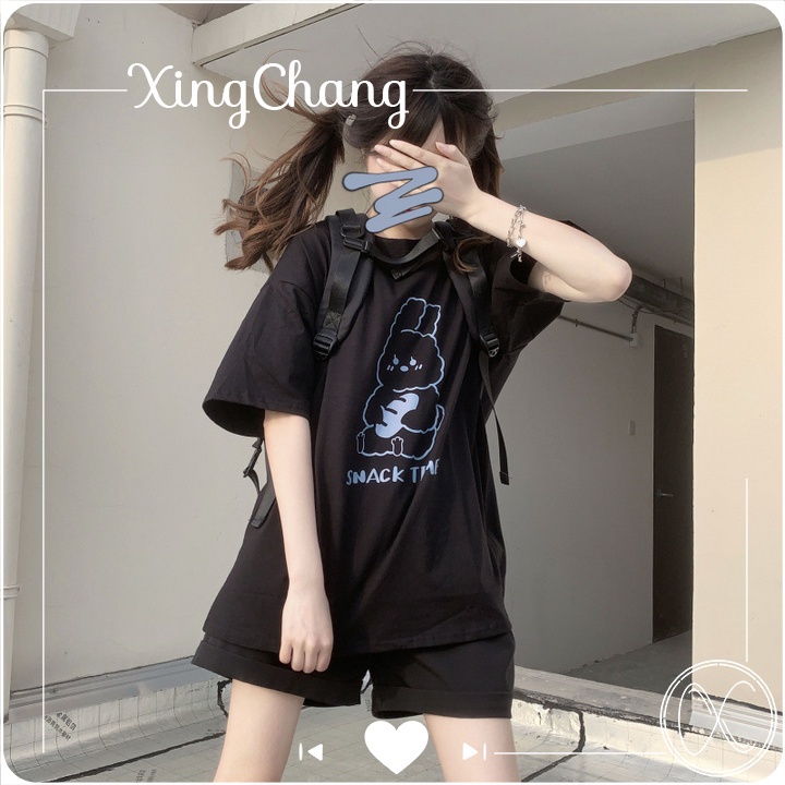 Áo phông nữ hè tay lỡ dáng rộng, Áo chất mịn đẹp dễ thương in Snack Time mã TLW.30