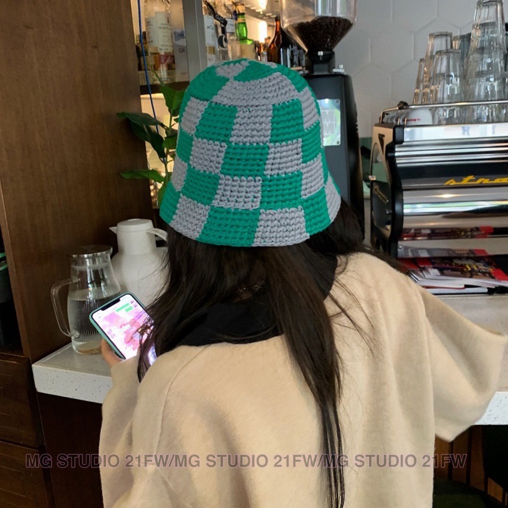Mũ Bucket MG STUDIO Dệt Kim Họa Tiết Caro Thời Trang