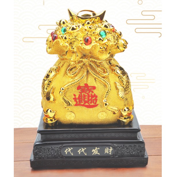 Túi vàng chiêu tài lộc trưng bày phòng khách làm việc hoặc quà tặng ý nghĩa- size lớn cao 29cm