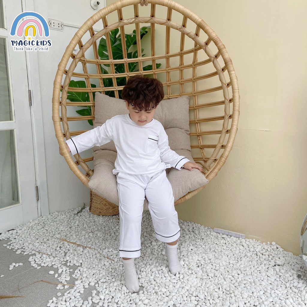 Bộ đồ ngủ dài tay cotton trơn cho bé trai bé gái Magickids Quần áo trẻ em thu đông thấm hút mồ hôi co giãn BR21042