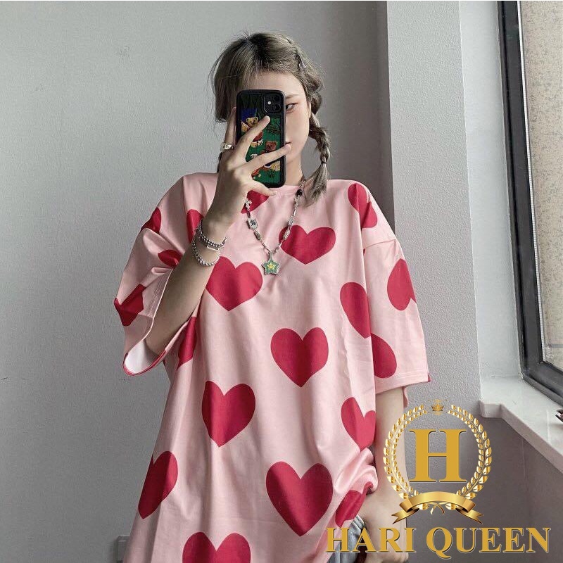 Áo Thun Tay Lỡ Trái Tim In Kín - CAMNHUNG Áo Thun Nam Nữ Unisex Hot Hit
