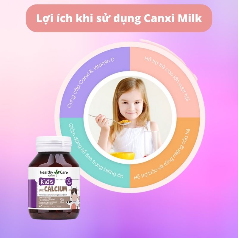 Canxi sữa Healthy Care Milk Calcium Bổ sung Canxi cho bé 60 viên Úc