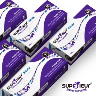 Găng tay y tế không bột màu xanh Nitrile Supérieur