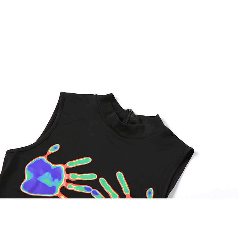 Bộ Áo Liền Quần Sát Nách Cổ Tròn In Hình Bàn Tay Thời Trang Cho Nữ