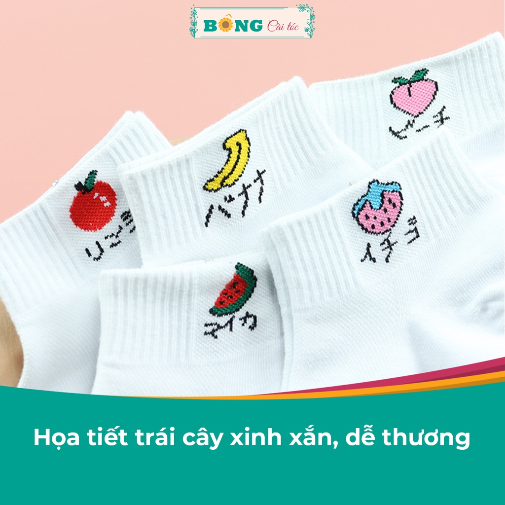 Tất nam nữ cổ ngắn họa tiết trái cây thời trang phong cách Hàn Quốc TC10 - Vớ BÔNG Cài Tóc