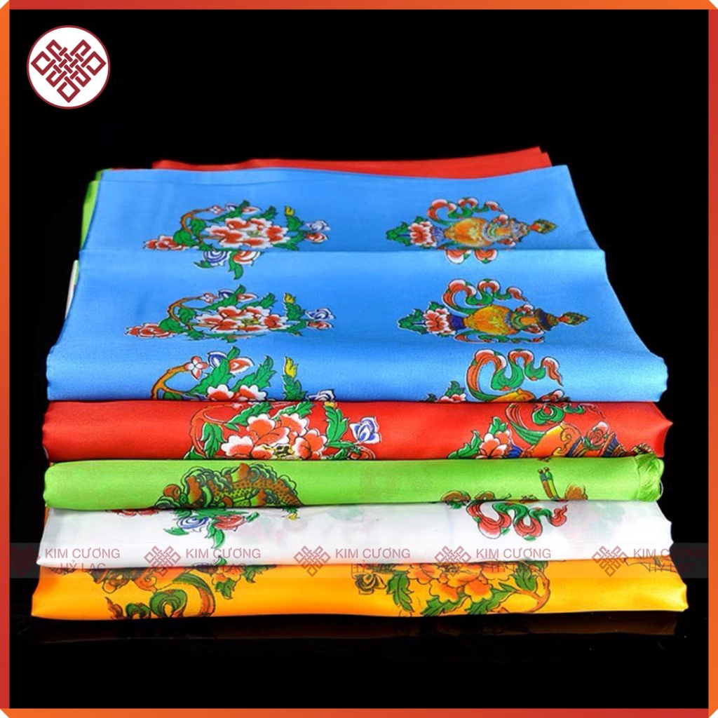 Khăn Khata Bát Cát Tường [Kim Cương Hỷ Lạc] Vẽ Màu 150X28Cm