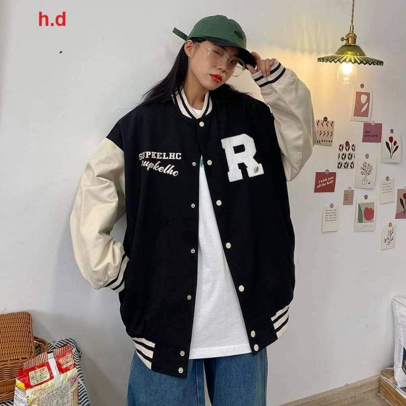 Áo khoác gió chữ R dáng bomber 1 lớp ngầu đét dành cho cả Nam và nữ