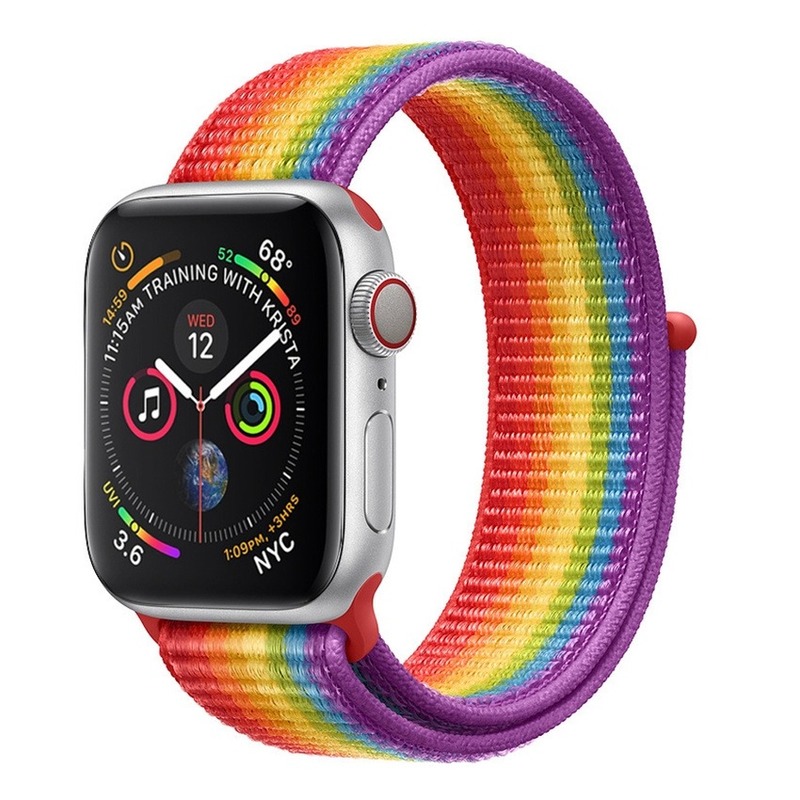 Dây Đeo Đồng Hồ Bằng Nylon Màu Cầu Vồng Khóa Kim Loại Cho Apple Series 7 Se 6 5 4 3 2 1 45mm 41mm 44mm 40mm 42mm 38mm