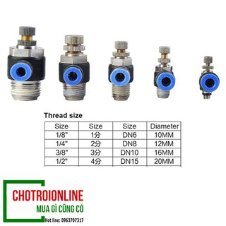 Van tiết lưu điều chỉnh khí nén ren M10-M13-M17-M20