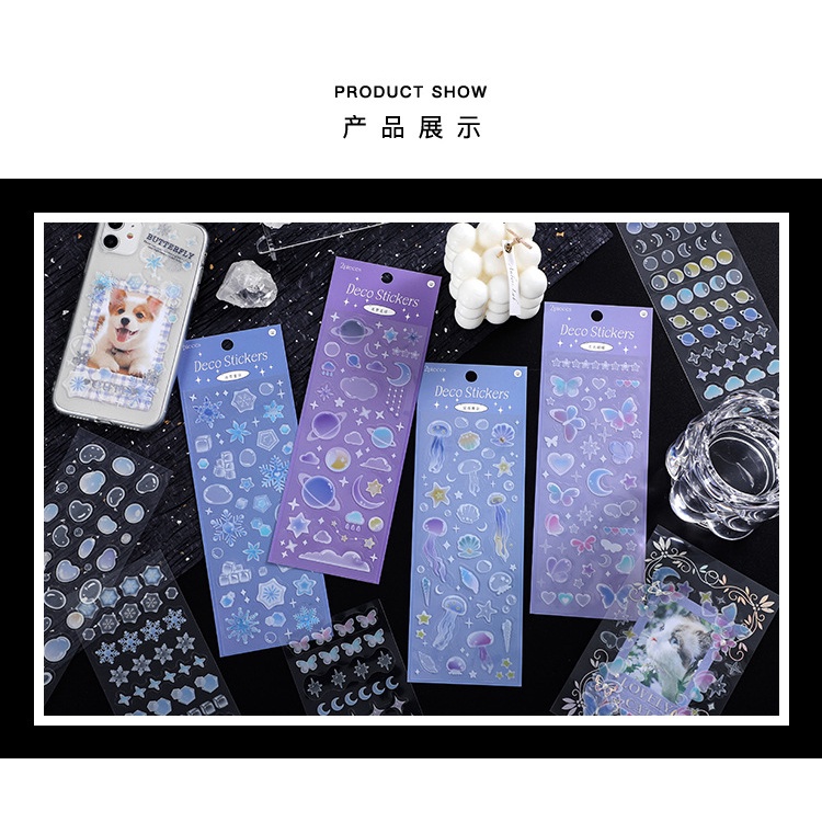 Sticker trang trí sổ hình trăng sao mây trời, hình dán trang trí sổ tay cá tính