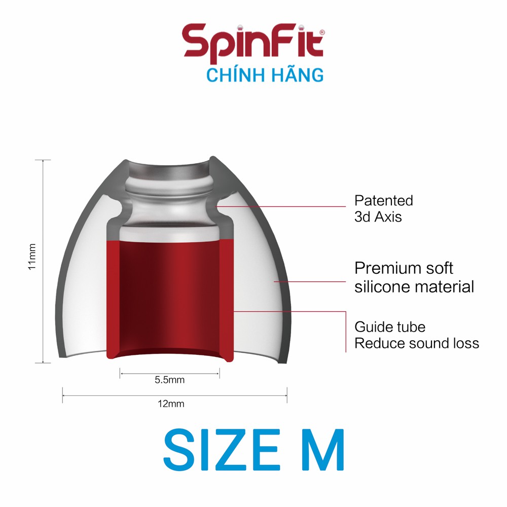 Nút tai nghe cao cấp Spinfit CP155 - Hàng chính hãng | Silicon siêu mềm, xoay 360 độ, đường kính ống 5.5mm