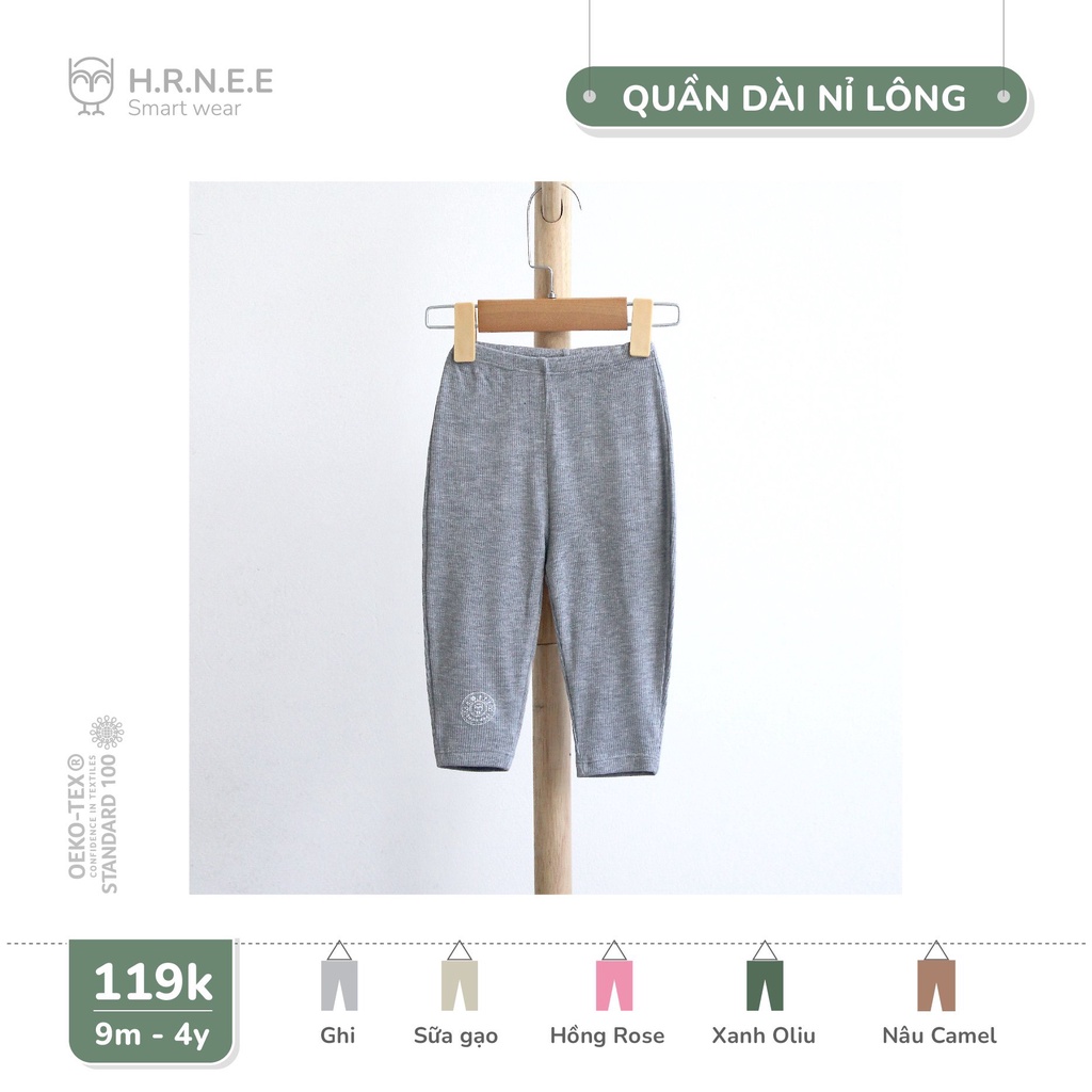 [CHÍNH HÃNG] Quần dài chất liệu nỉ lông mềm mại trẻ em Hrnee