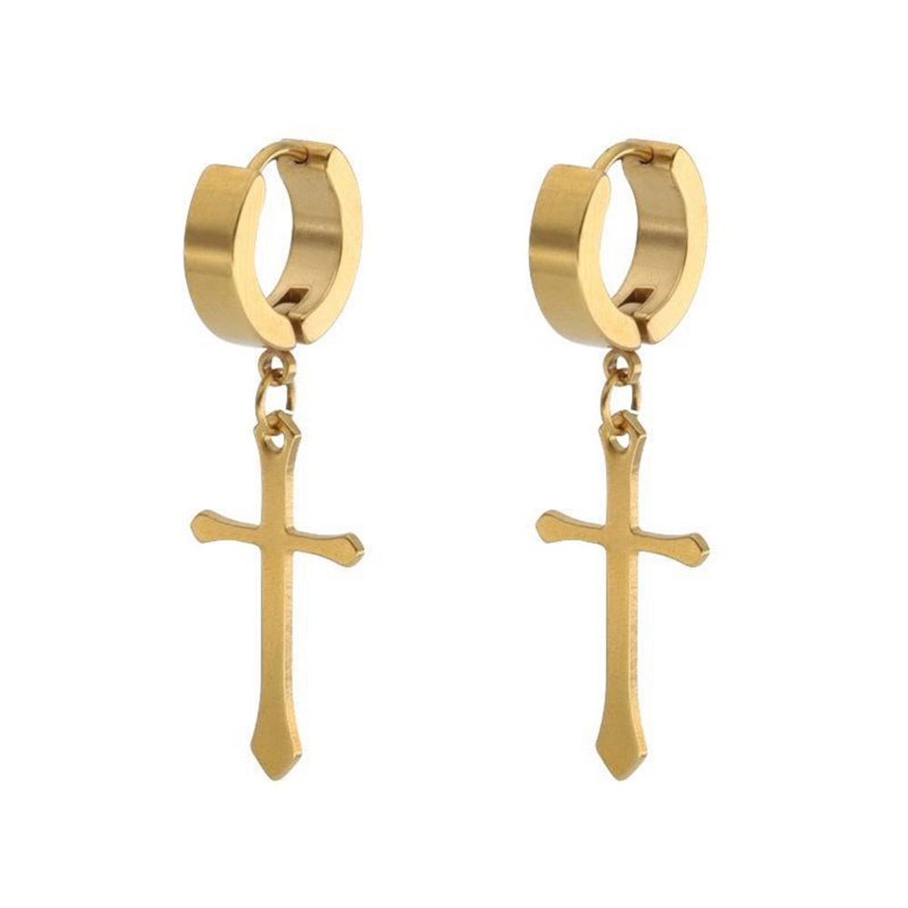 Khuyên tai thép titan hình thánh giá độc đáo thời trang unisex