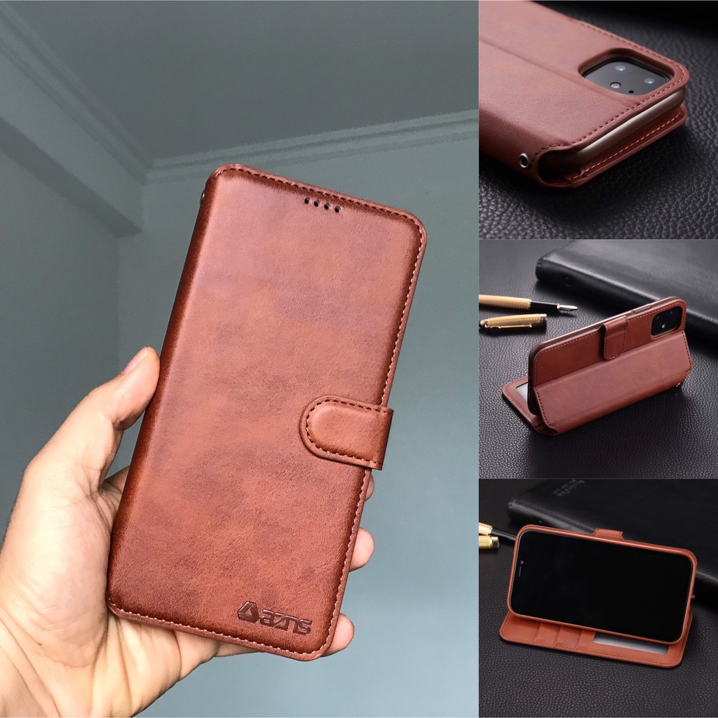 Bao da ốp Samsung Note10 Plus + Note 10 Lite gập nắp, kèm ví kẹp tiền, chất da mịn, mềm - azns