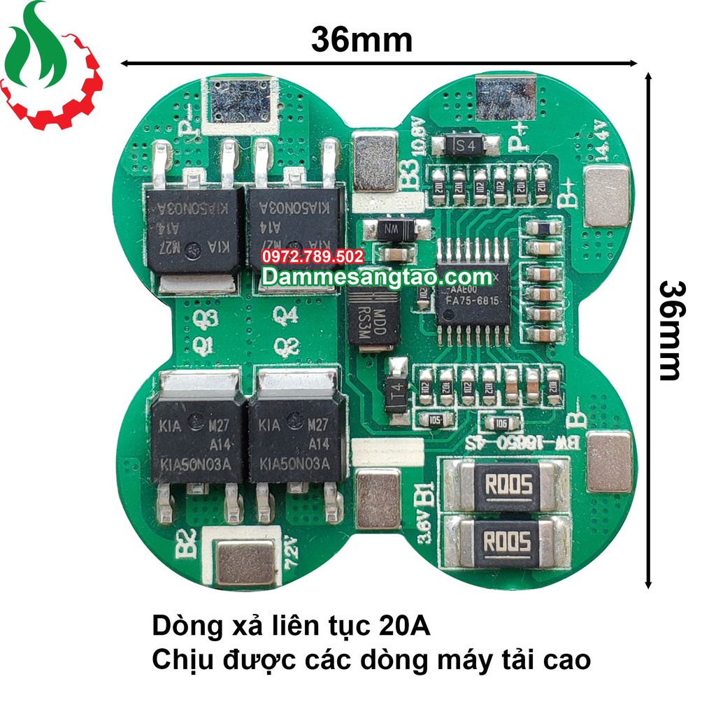 Mạch 4S 14V 20A bảo vệ pin Li-ion 3.7V