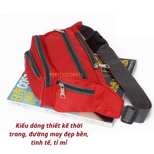 Túi đeo hông, đeo chéo nam nữ Vstar vải bố siêu dày chống thấm nước nhiều ngăn tiện dụng