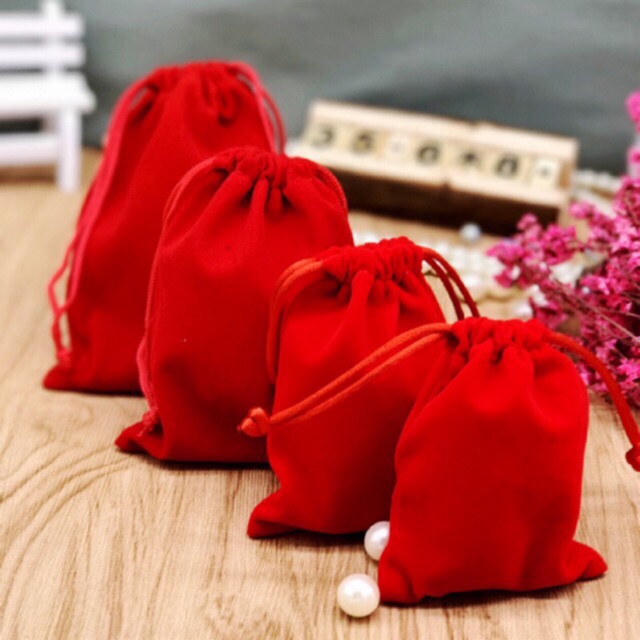 GIÁ SỈ  Túi nhung đỏ dây rút - Túi trơn, hàng loại 1 siêu đẹp PH151