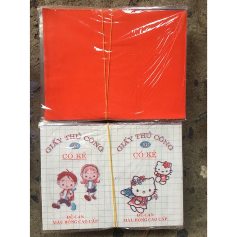 Giấy thủ công có kẻ Decal màu bóng cao cấp  Vũ Hoàng loại to khổ A5 tập 5 tờ