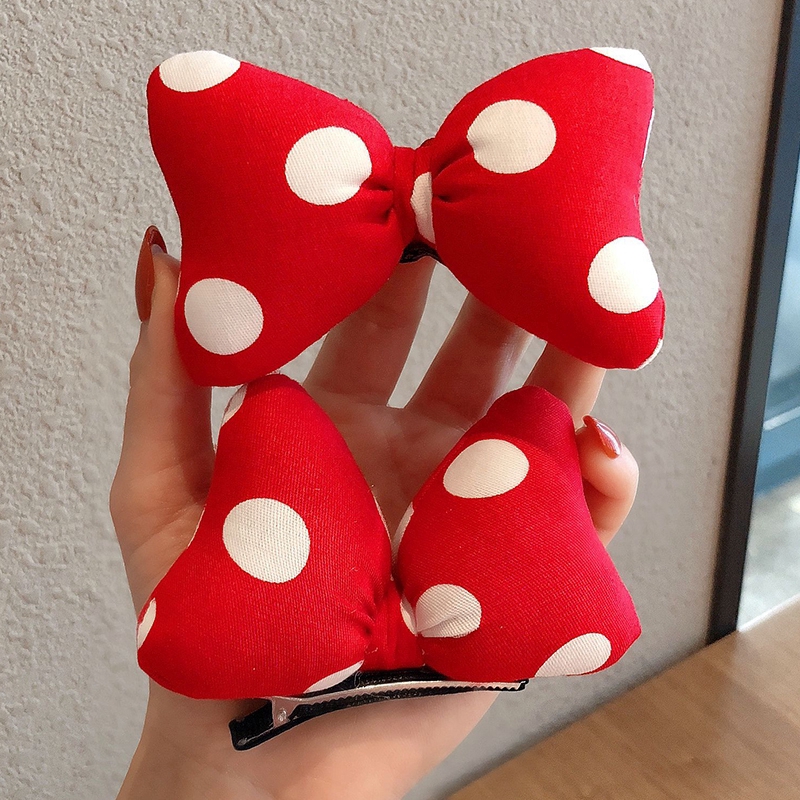 Dây buộc tóc thiết kế nơ đỏ chấm bi theo phong cách chuột Mickey cho nữ