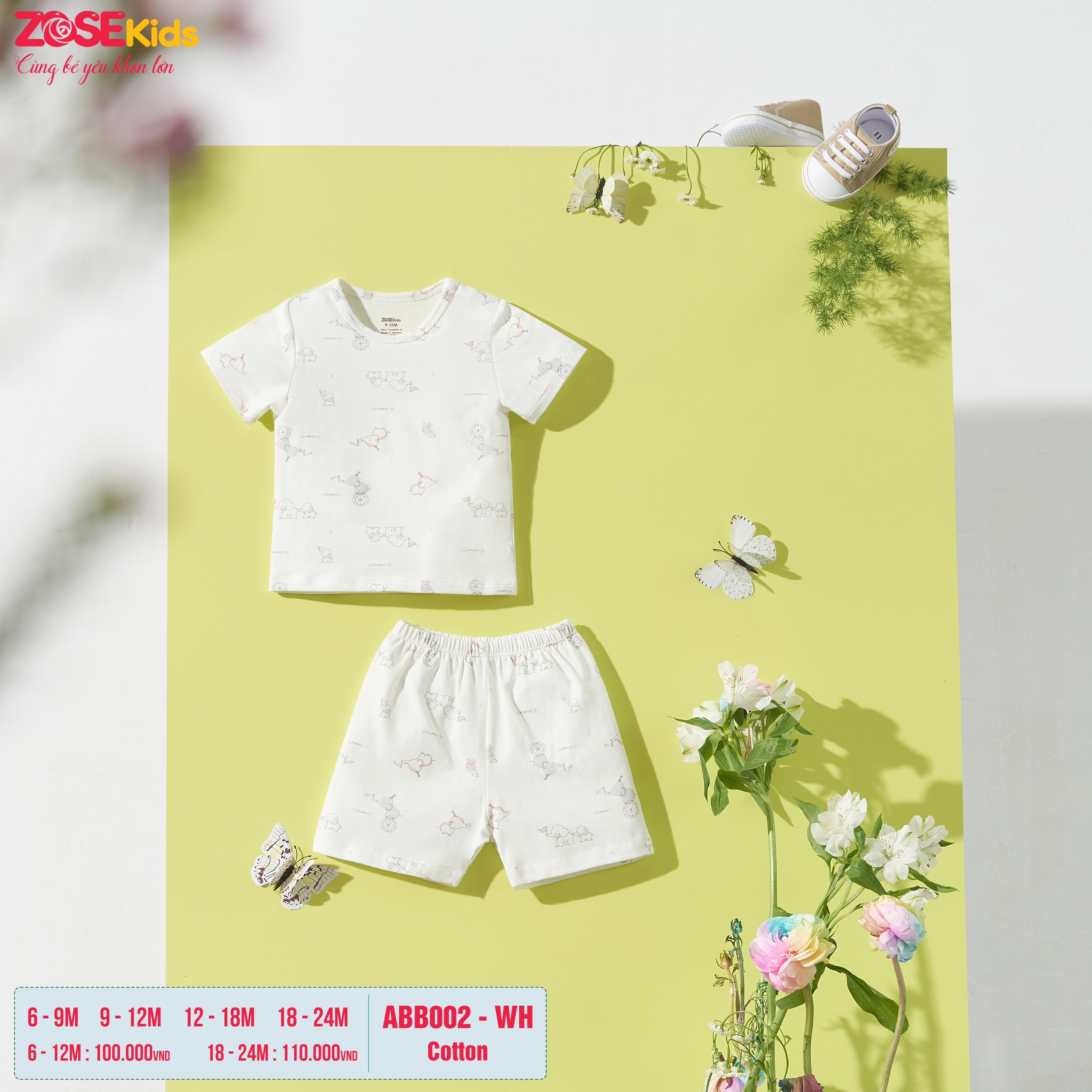 [Chính Hãng] Bộ cộc tay cài vai quần đùi cotton họa tiết trẻ em Zose Kids