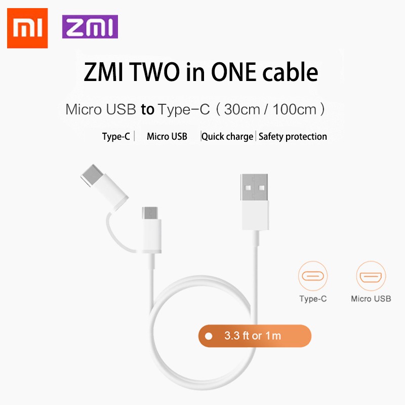 Xiaomi ZMI 2 in 1 Lightning to Micro USB Cable Data MFI Certified for iPhone Charger Cable for iPad Huawei Samsung