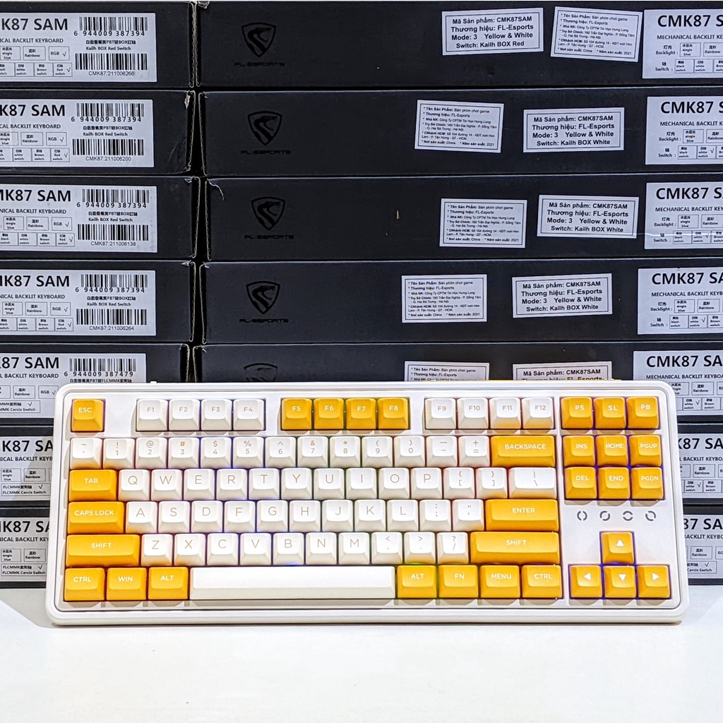 Bàn phím cơ FL-Esports CMK87 Yellow and White RGB/ Hotswap/ 3 mode chính hãng BH 12 tháng