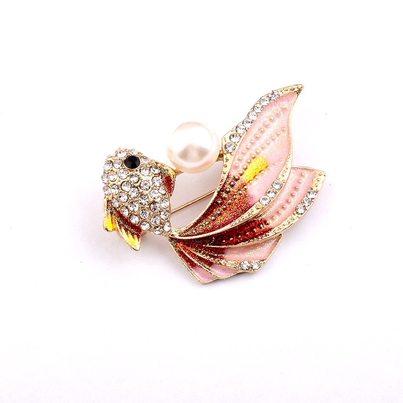 Trâm Cài Áo Hình Cá Vàng Đính Ngọc Trai Nhiều Màu Sắc Vui Nhộn Sáng Tạo Thời Trang Cho Nữ