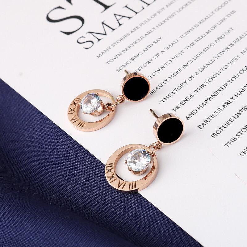 Bông Tai Tròn Bằng Thép Không Gỉ 316 Đính Đá Zircon Màu Vàng Hồng Thời Trang