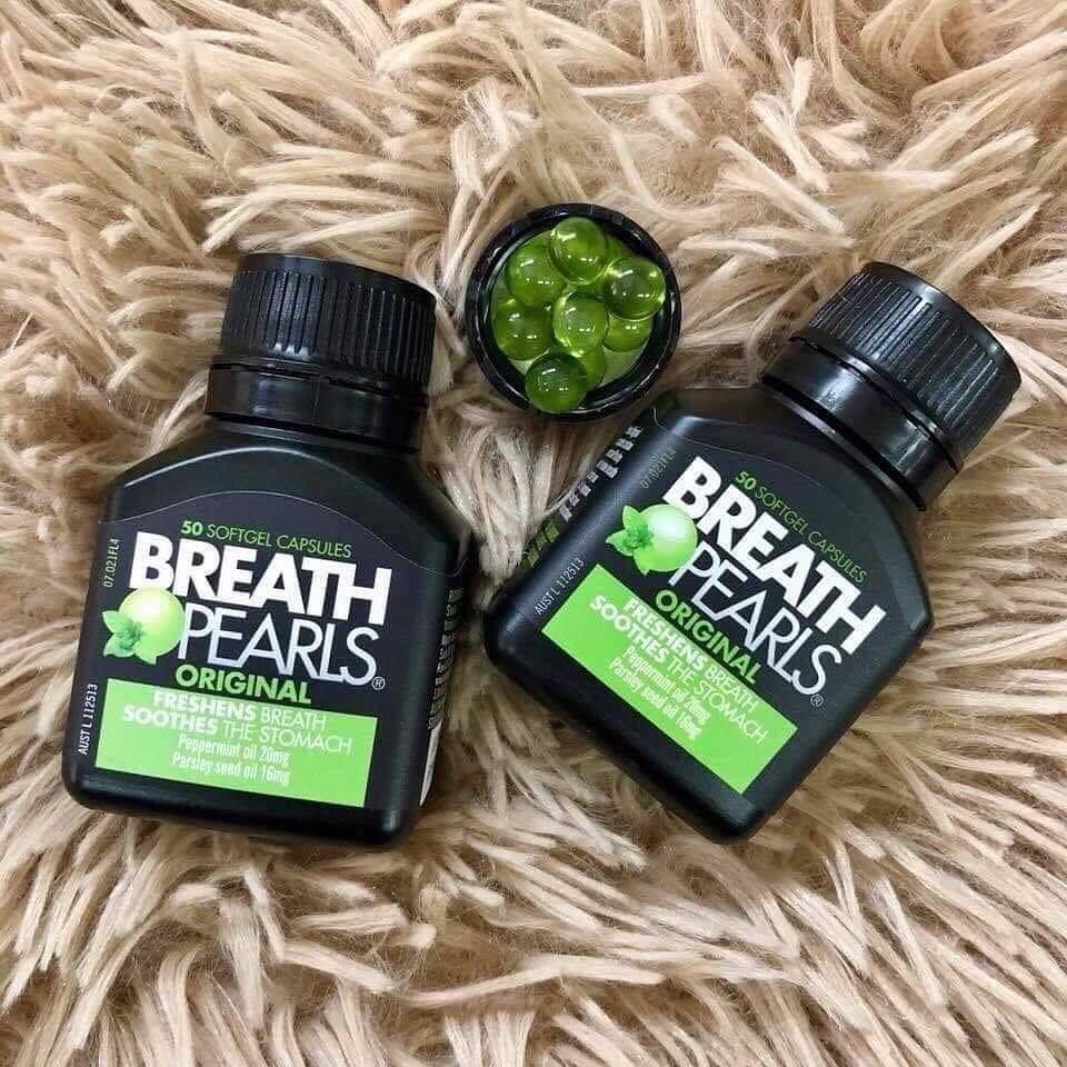 Viên uống thơm miệng thảo dược Breath Pearls, Úc  giảm mùi miệng cho người lớn, phụ nữ và bé trên 6 tuổi