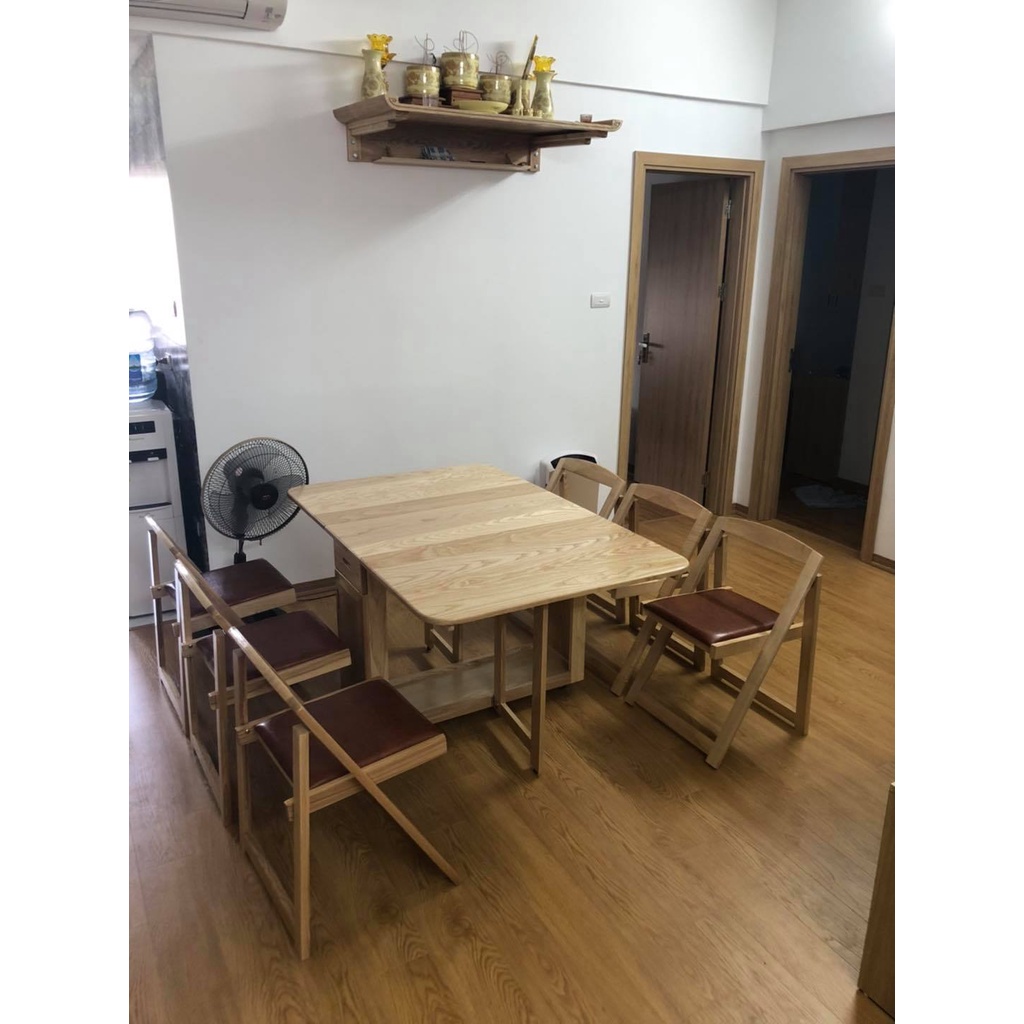 Bàn Ăn Thông Minh Gỗ Sồi - Bộ 4 Ghế Đệm