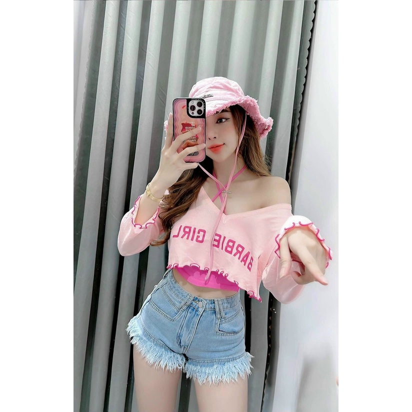 Set Áo Crt Nữ Dài Tay Kèm Áo Trong In Chữ Barbie Girl 2 Màu 🦋 - AO0157