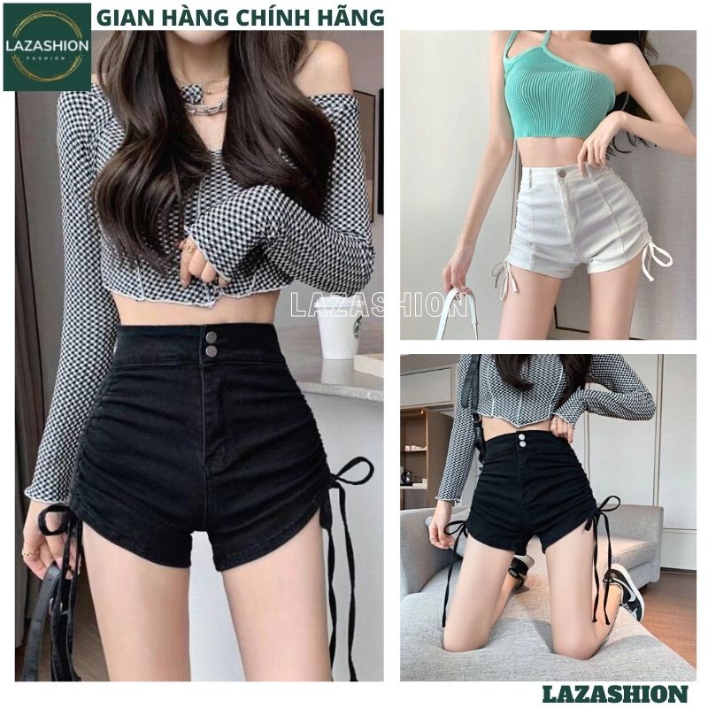 Quần Short Nữ katun rút dây 2 bên chất Kaki Basic, Quần Đùi Kaki Nữ cạp siêu cao tôn dáng -LAZASHION